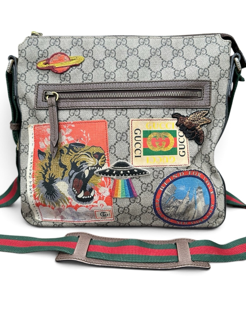 Gucci Courier GG Supreme Messenger Crossbody Bag with Web Strap